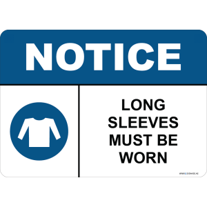 G Signage - "Long Sleeves Must Be Worn" - OSHA Notice Sign
