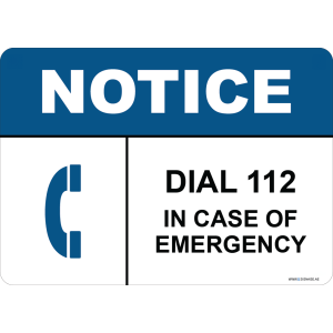 G Signage - "Dial 112 In Case Of Emergency" - OSHA Notice Sign